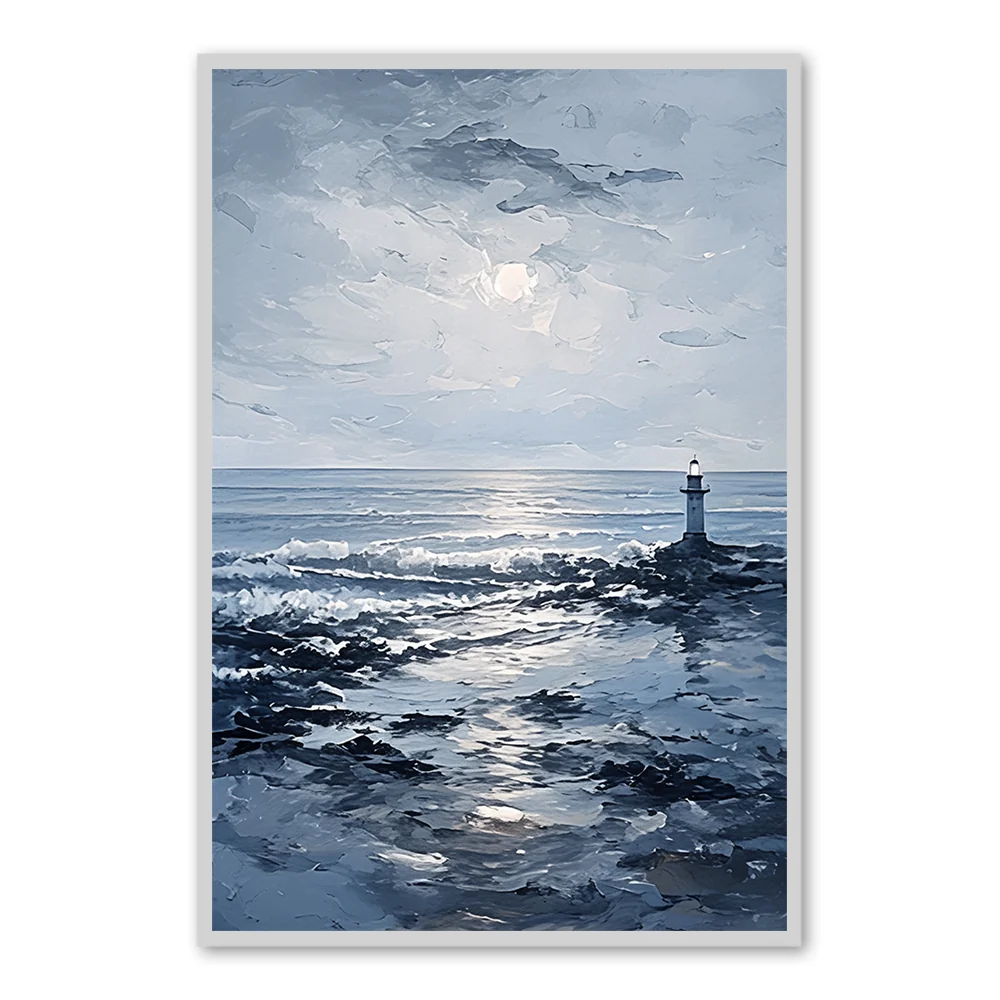 Peinture Thématique Phare - Art Mural Impressionniste - Cadre Noir — Décoration murale