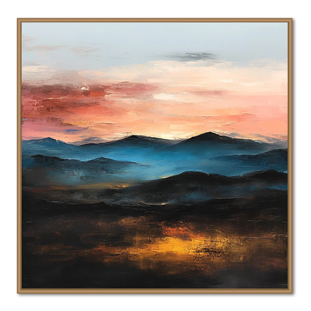 Peinture de paysage de montagne au coucher de soleil - Art impressionniste moderne — Décoration murale
