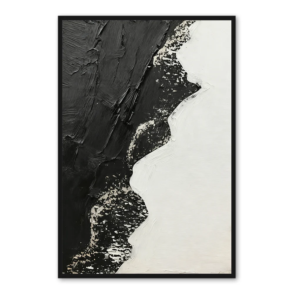 Black & White Contrast Theme Painting – Modern Abstract Style Handmade Oil Painting Wall Art - Black Frame / 24"x 20"/ 61 x 51 CM — Wall Decor
