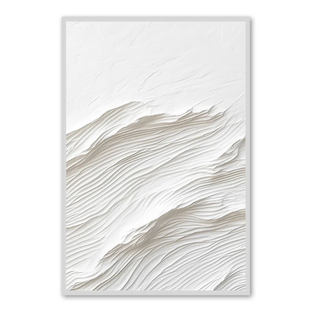 Peinture Texture Vague Blanche - Art Mural Abstrait Minimaliste - Cadre Noir — Décoration murale