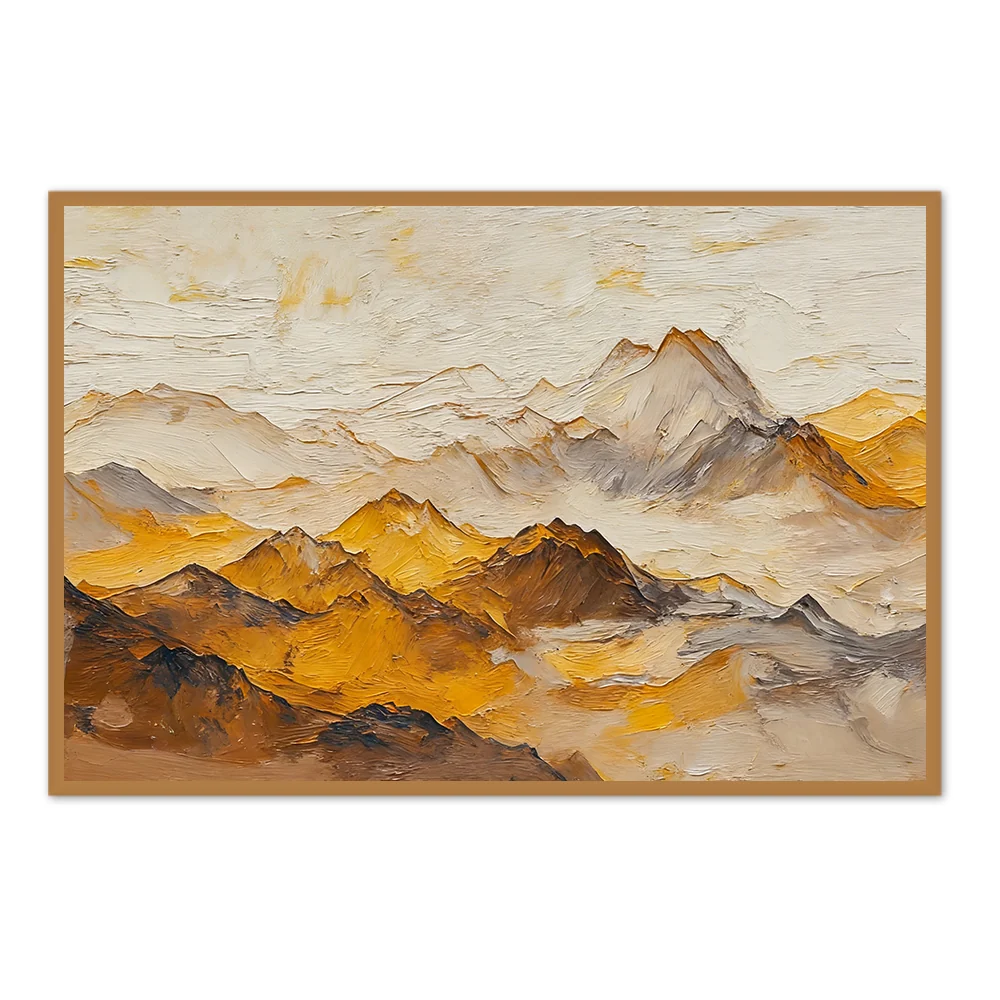 Peinture de Montagnes Dorées - Art Mural Huile Fait Main par Arrtr — Décoration murale