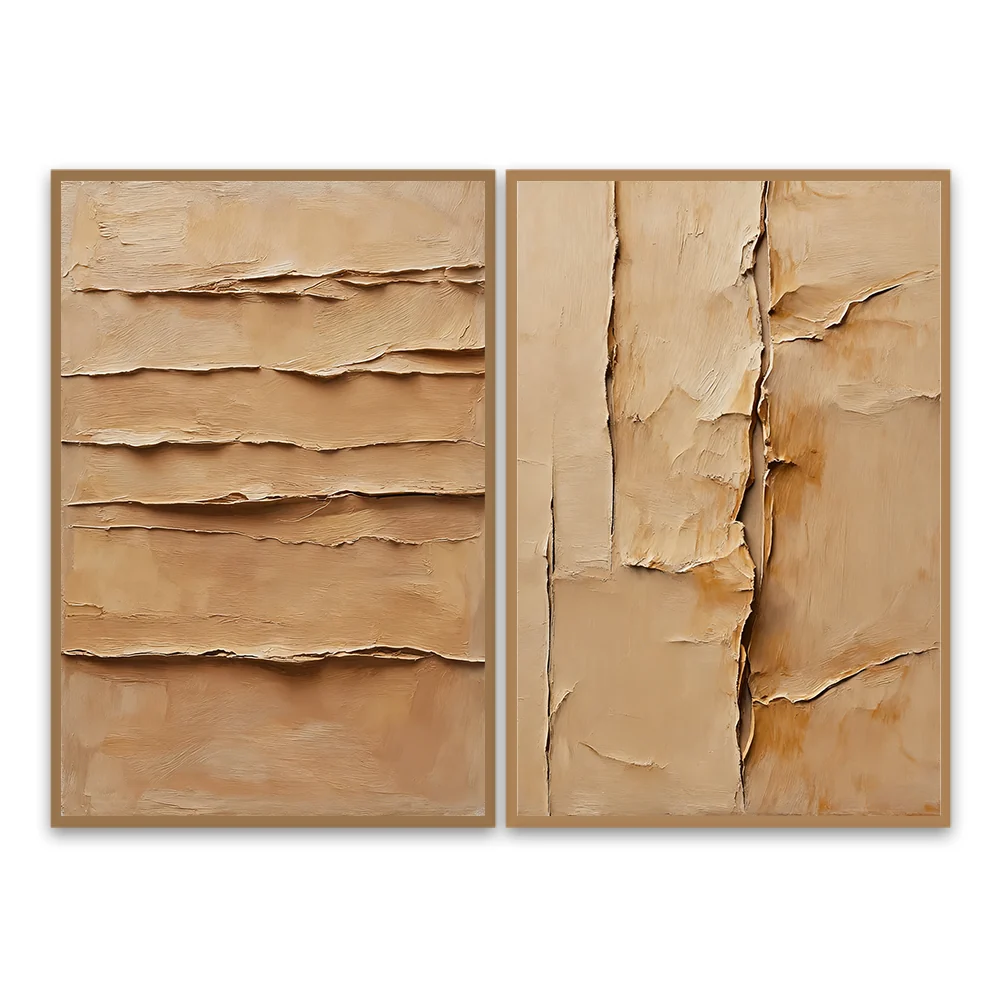 Desert Layer Texture Theme Painting - Modern Abstract Wall Art Set of 2 — Wall Decor