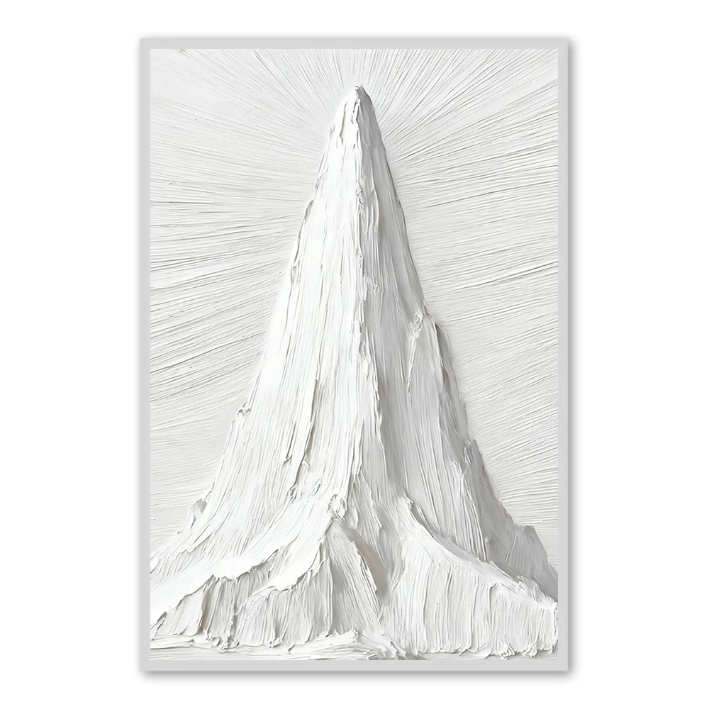Peinture Thématique Pic de Montagne Blanche - Art Mural Minimaliste Fait Main — Décoration murale