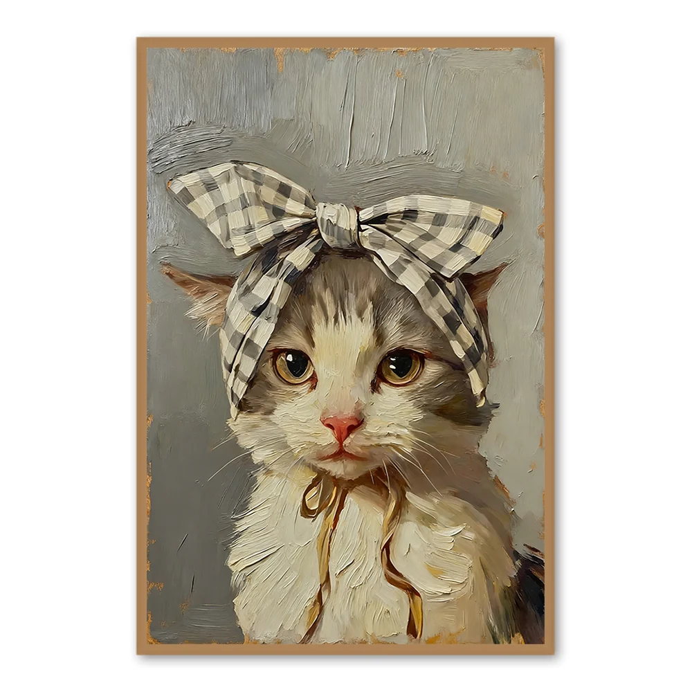 Kitten au Nœud Charmant - Peinture à l'Huile à la Main — Décoration murale