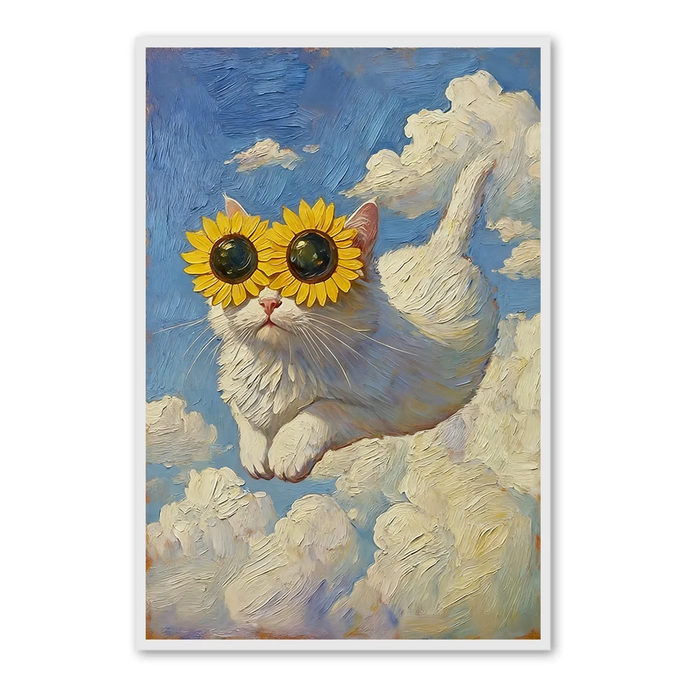 Art mural de chat peint à la main - Style surréaliste - 24"x20 — Décoration murale