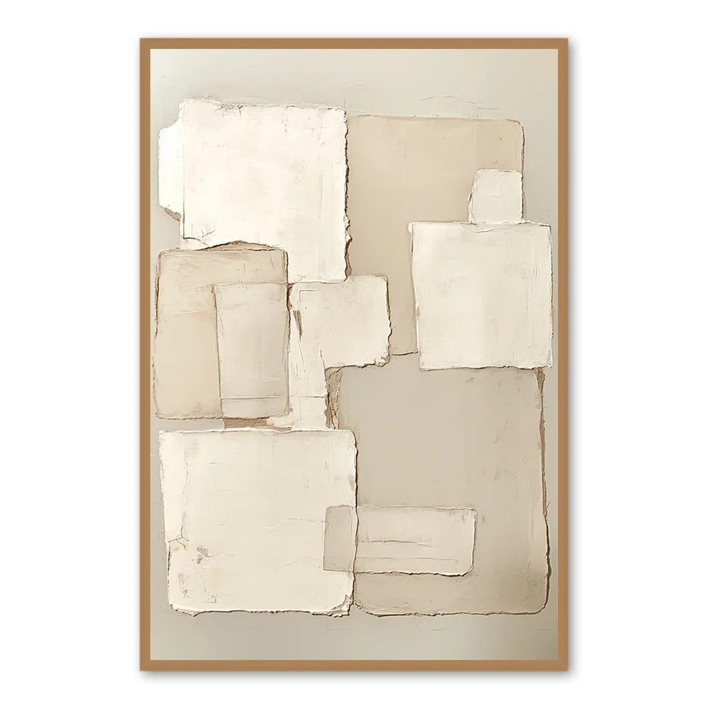 Harmonie Géométrique Neutre – Peinture à l'huile abstraite à la main — Décoration murale