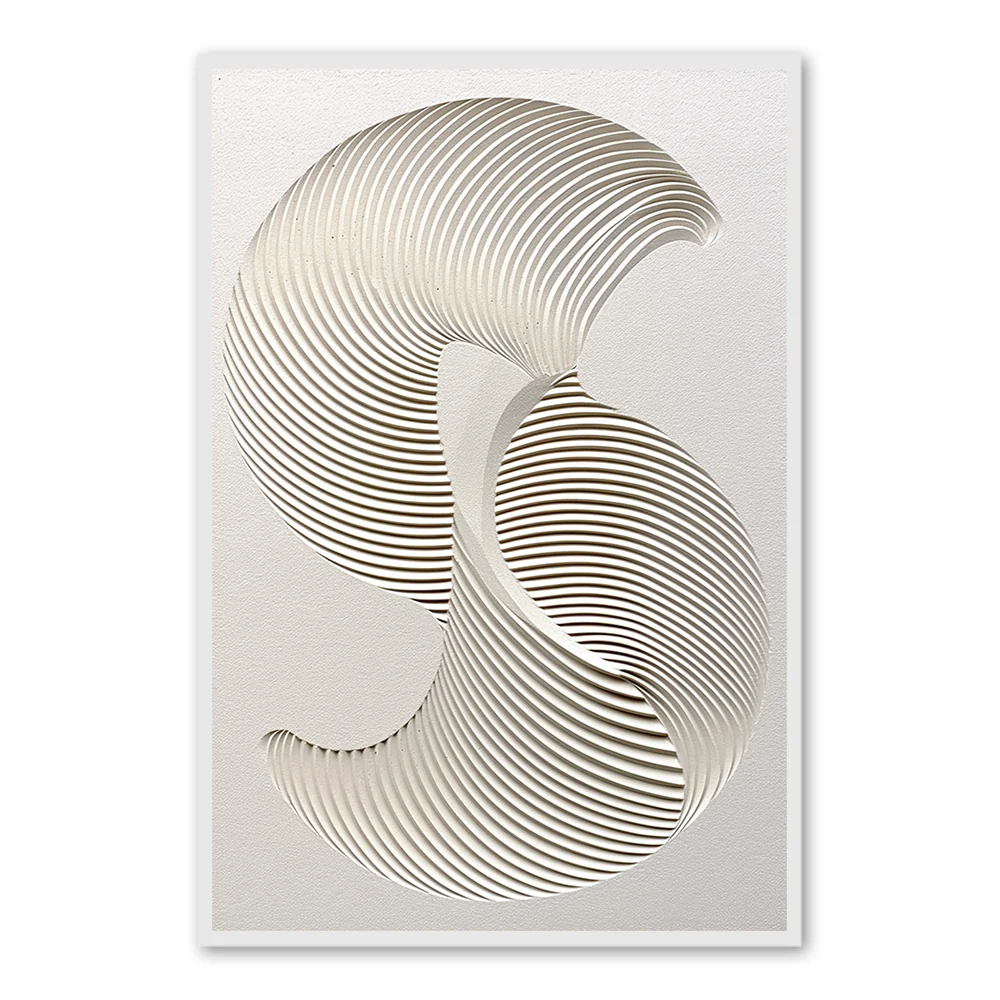 Sculpture Vague Abstraite - Art Mural Fait Main dans Cadre Noir — Décoration murale