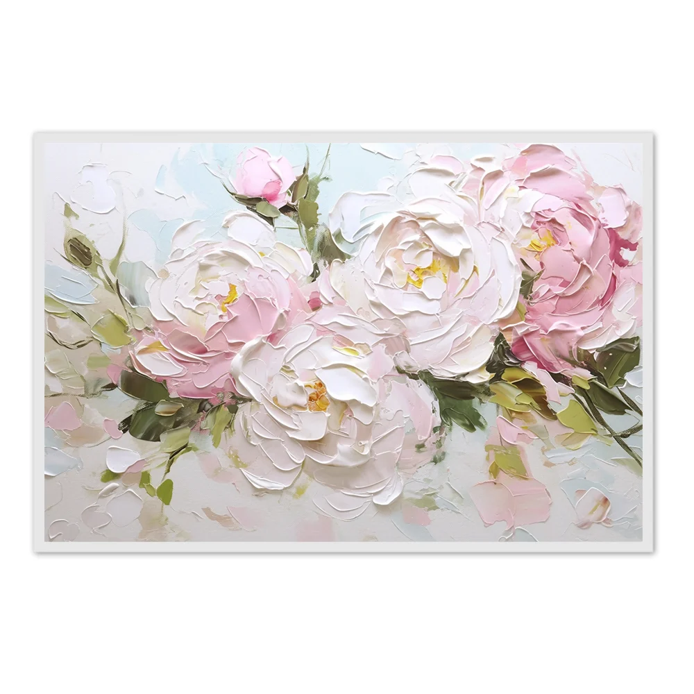 Peinture à l'Huile de Pivoines avec Cadre Noir - 24" x 20 — Décoration murale