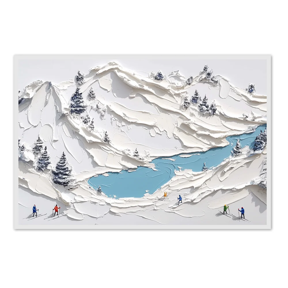 Winter Expedition Palette Knife Painting - Snowy Mountain Landscape — Wall Decor