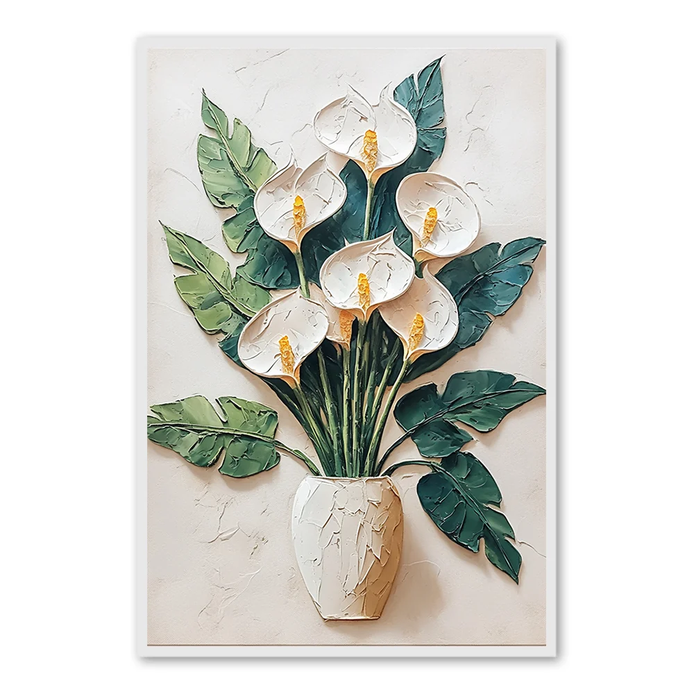 Calla Lily Handcrafted Oil Painting Wall Art in Black Frame — Wall Decor