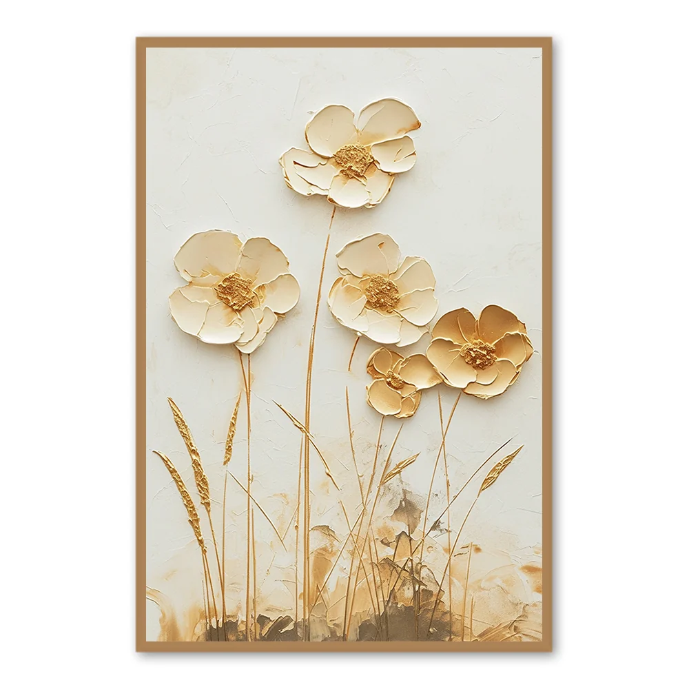 Golden Blossoms Handcrafted Oil Painting Wall Art - Black Frame — Wall Decor