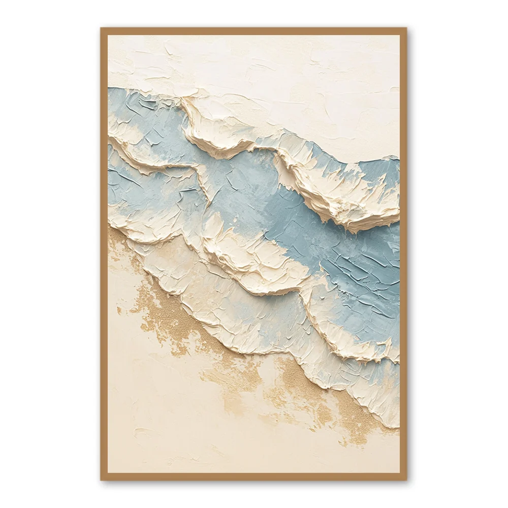 Vagues Sereines Art Mural Paysage Marin Fait Main - Cadre Noir — Décoration murale