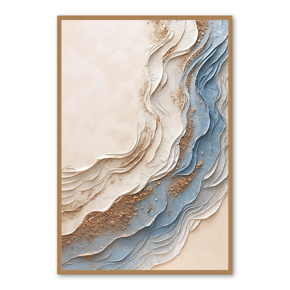Peinture des Vagues de l'Océan Serene Shoreline avec Cadre Noir — Décoration murale