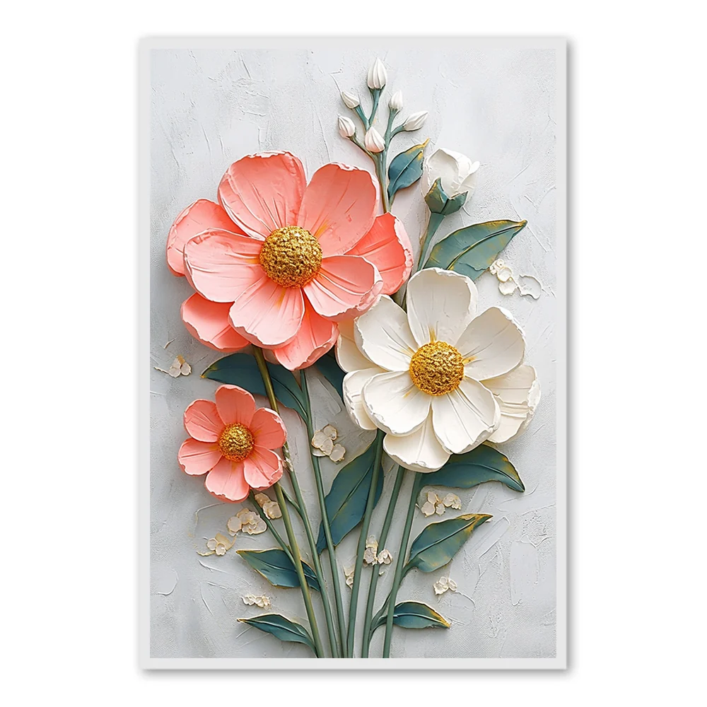 Blooming Petals Floral Texture Art - Handmade Oil Painting - Black Frame — Wall Decor