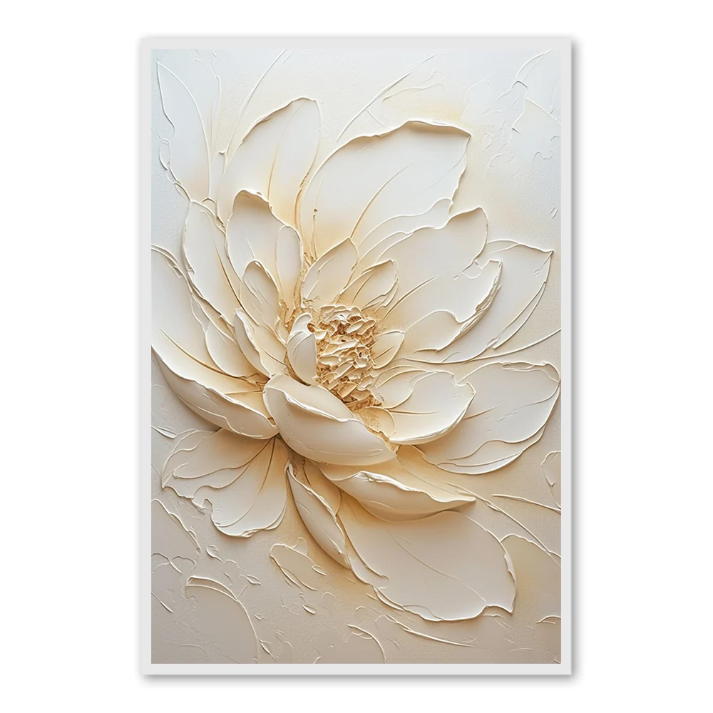 Art mural Ivory Bloom Texture - Peinture à l'huile florale faite à la main par Arrtr — Décoration murale