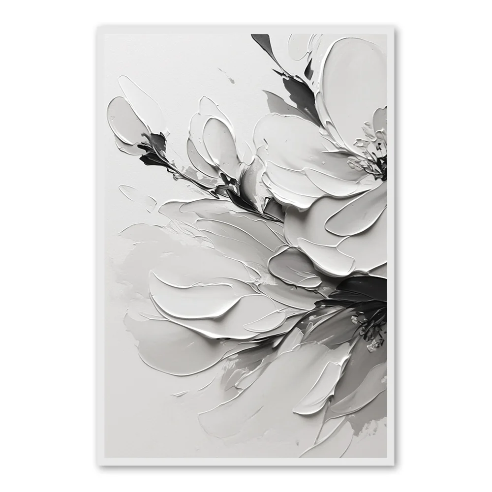 Monochrome Blossom Texture Art - Handmade Oil Painting by Arrtr — Wall Decor