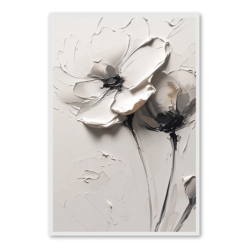 Art mural en texture Monochrome Petal Duo - Peinture à l'huile faite à la main — Décoration murale