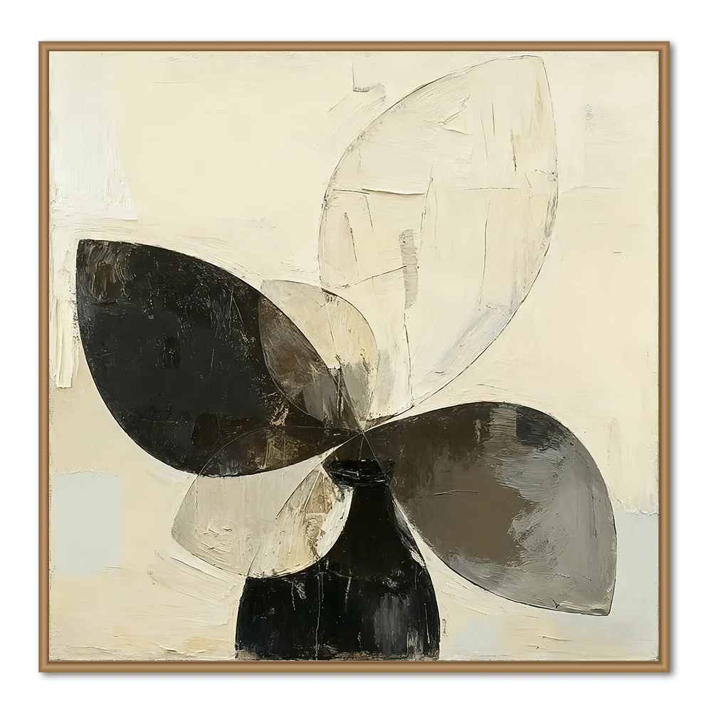 Forme de pétale abstraite dans un vase – Peinture à l'huile murale faite main — Décoration murale
