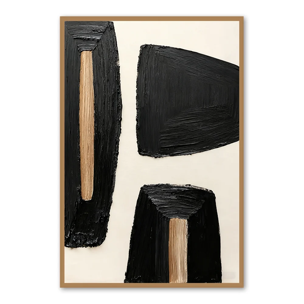 Geometric Noir Texture Forms – Handmade Abstract Oil Painting — Wall Decor