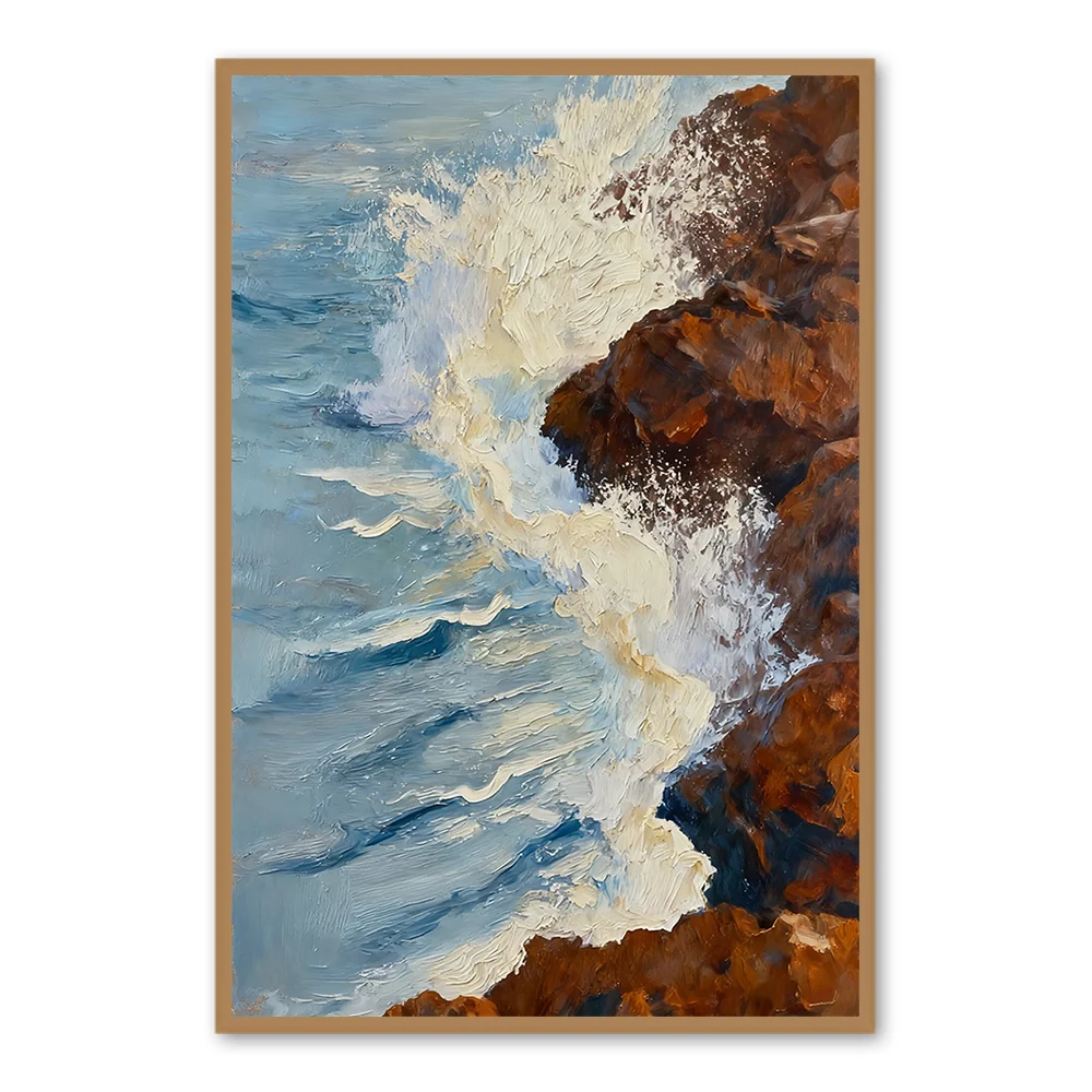 Waves Against the Cliffs Texture Art - Handmade Oil Painting — Wall Decor