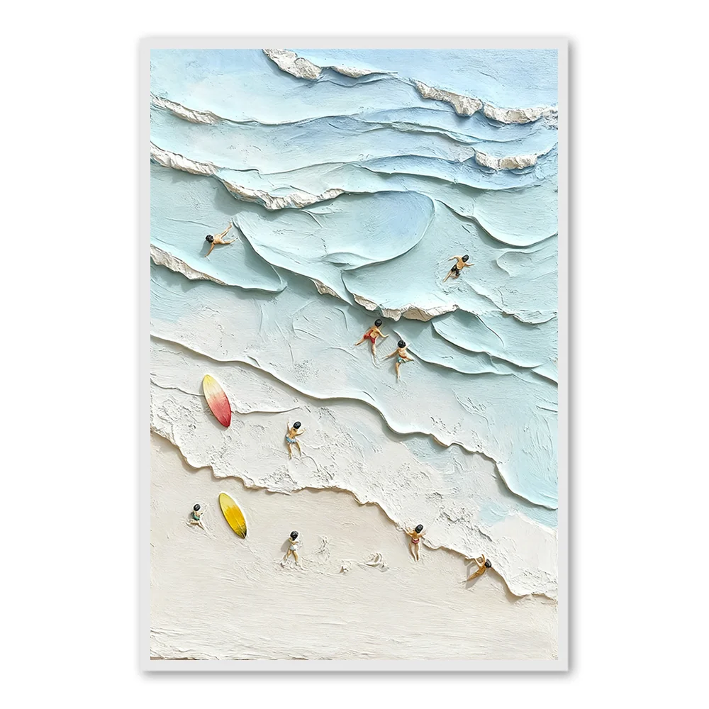 Beach Leisure Panorama – Modern Relief Style Handmade Oil Painting Wall Art - Black Frame / 20"x 24"/ 51 x 61 CM — Wall Decor