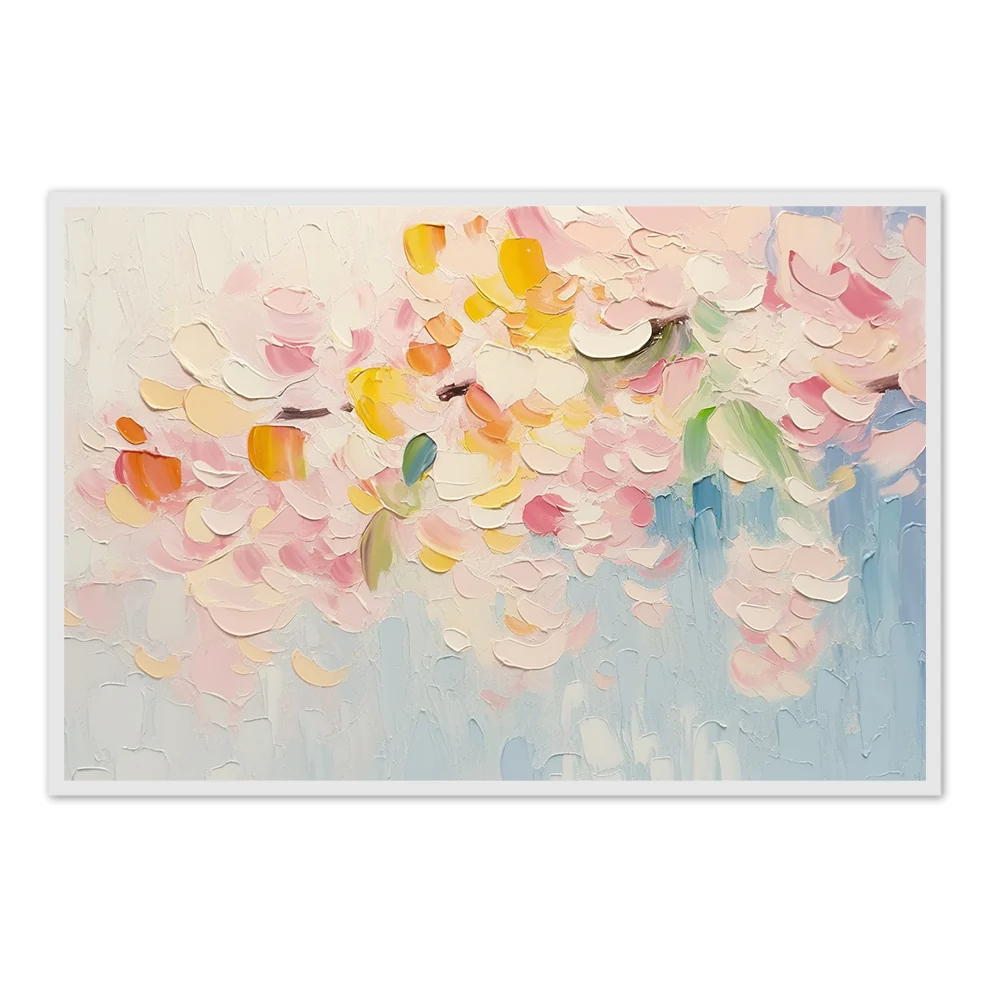 Soft Bloom Fantasy – Abstract Impasto Style Handmade Oil Painting Wall Art - Black Frame / 24"x 20"/ 61 x 51 CM