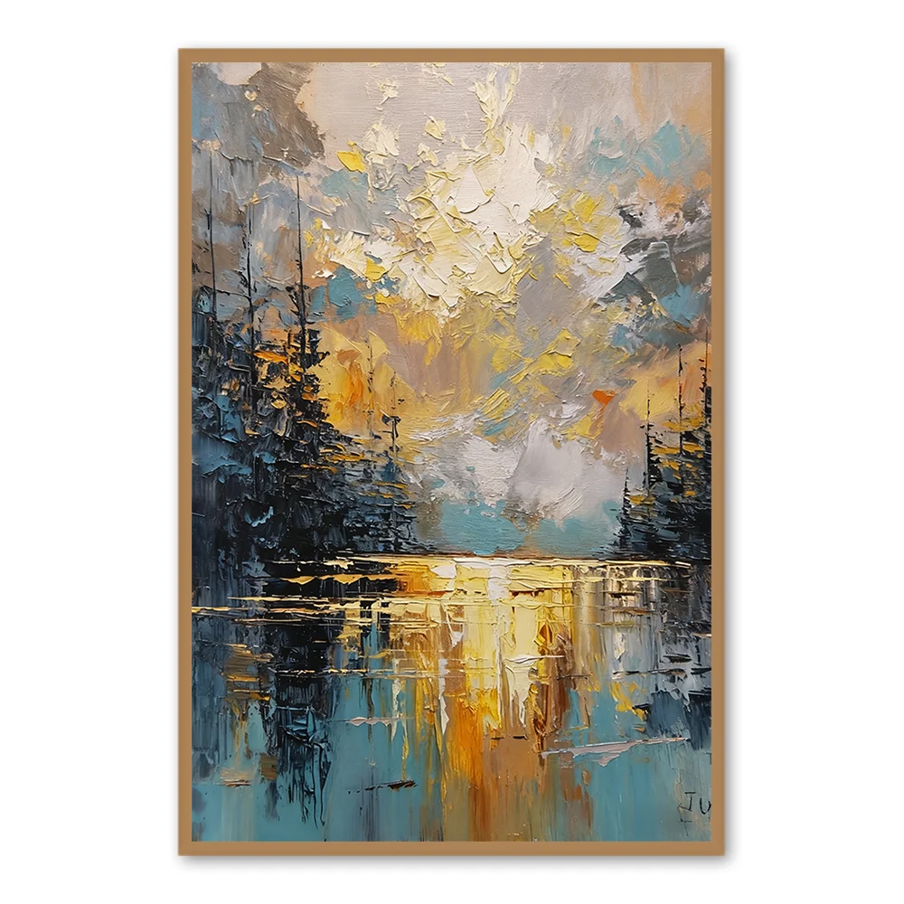 Reflets de la forêt ensoleillée – Art mural en huile peint à la main — Décoration murale