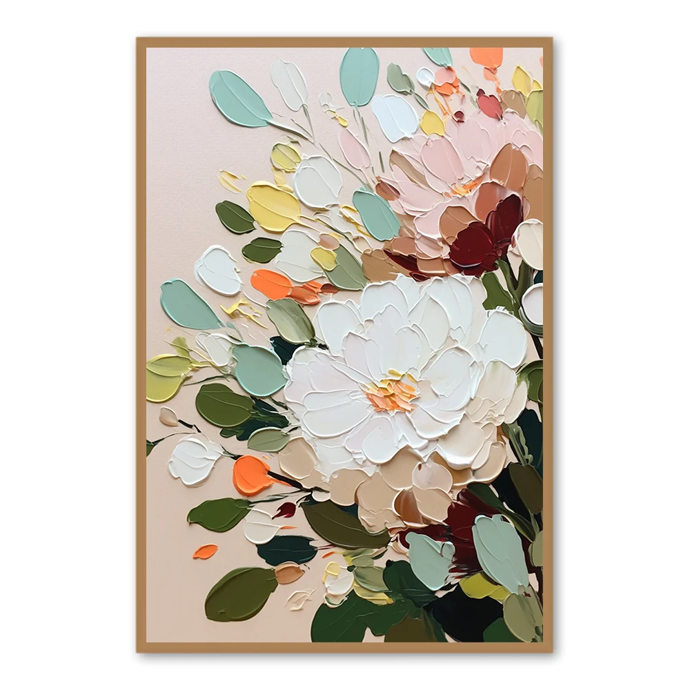 Blossom Radiance Bouquet – Modern Floral Palette Knife Style Handmade Oil Painting Wall Art - Black Frame / 20"x 24"/ 51 x 61 CM