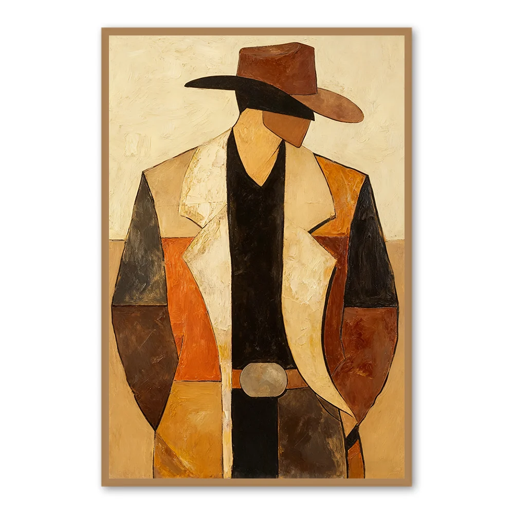 Figure de cowboy occidental - Peinture à l'huile abstraite moderne faite à la main — Décoration murale