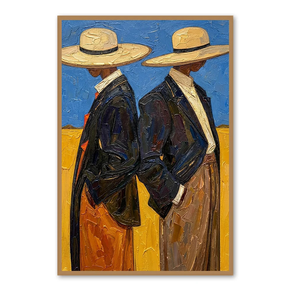 Cowboys Doubles – Peinture Murale Huile Fait Main — Décoration murale