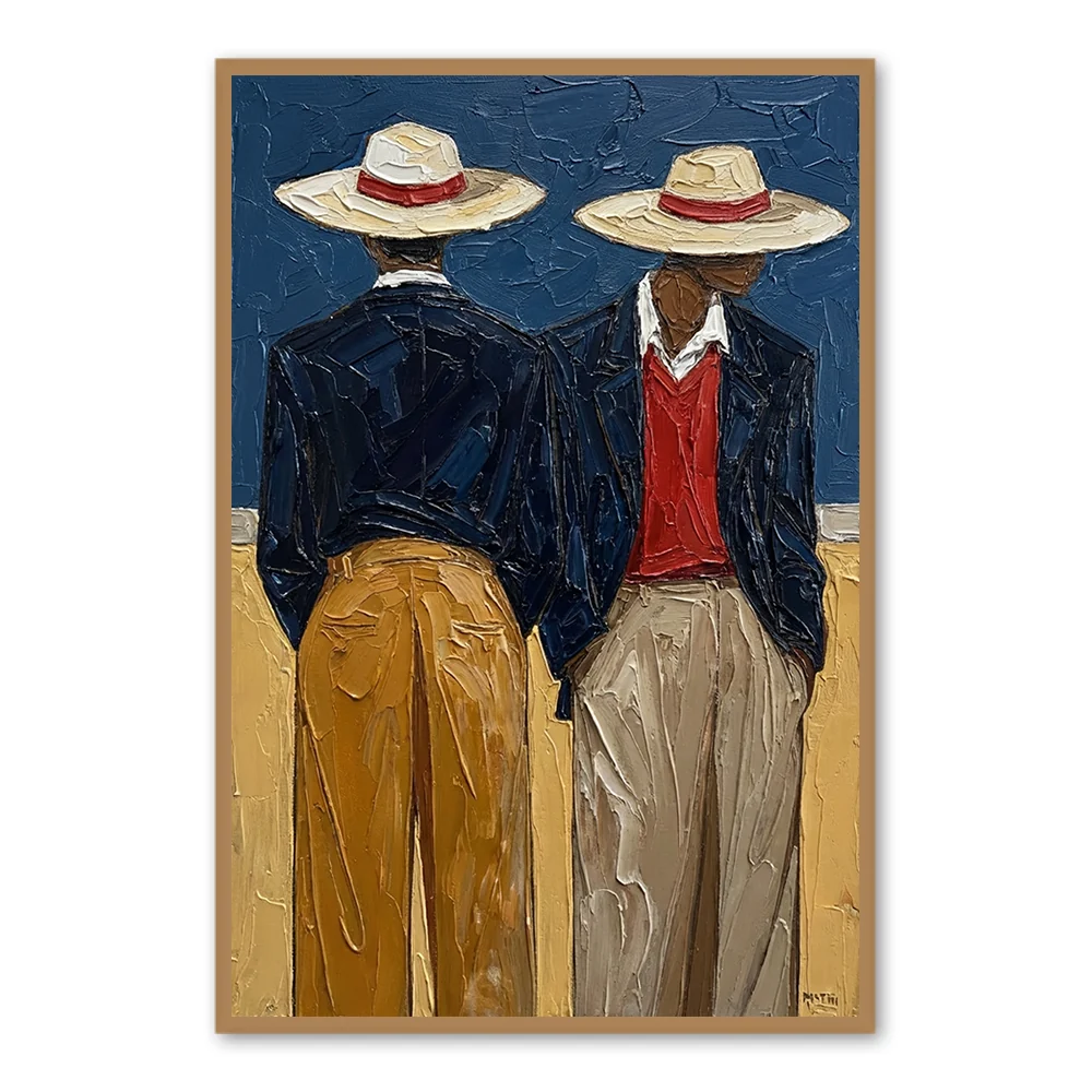 Deux Gentilshommes en Chapeaux – Peinture à l'Huile Artisanale — Décoration murale