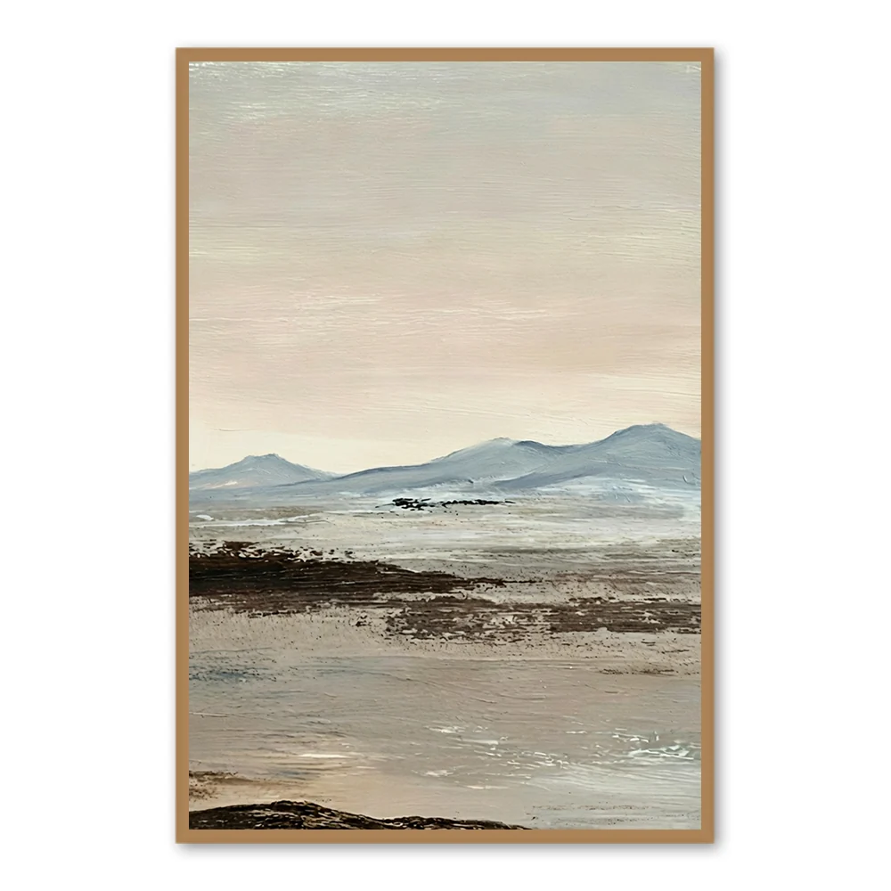 Serene Distant Mountains – Minimalist Landscape Style Handmade Painting Wall Art - Black Frame / 20"x 24"/ 51 x 61 CM — Wall Decor