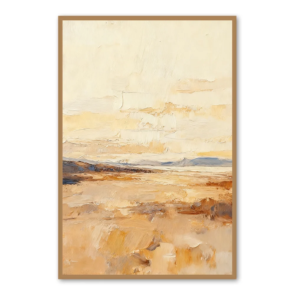 Golden Desert Horizon – Peinture Impressionniste Paysage Artisanale — Décoration murale