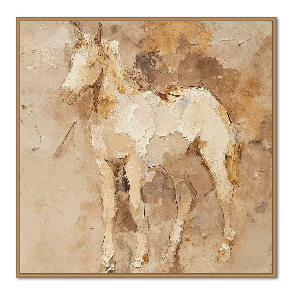 Panneau d'Art de Portrait de Cheval - Peinture à Texture Impasto - Cadre Noir — Décoration murale