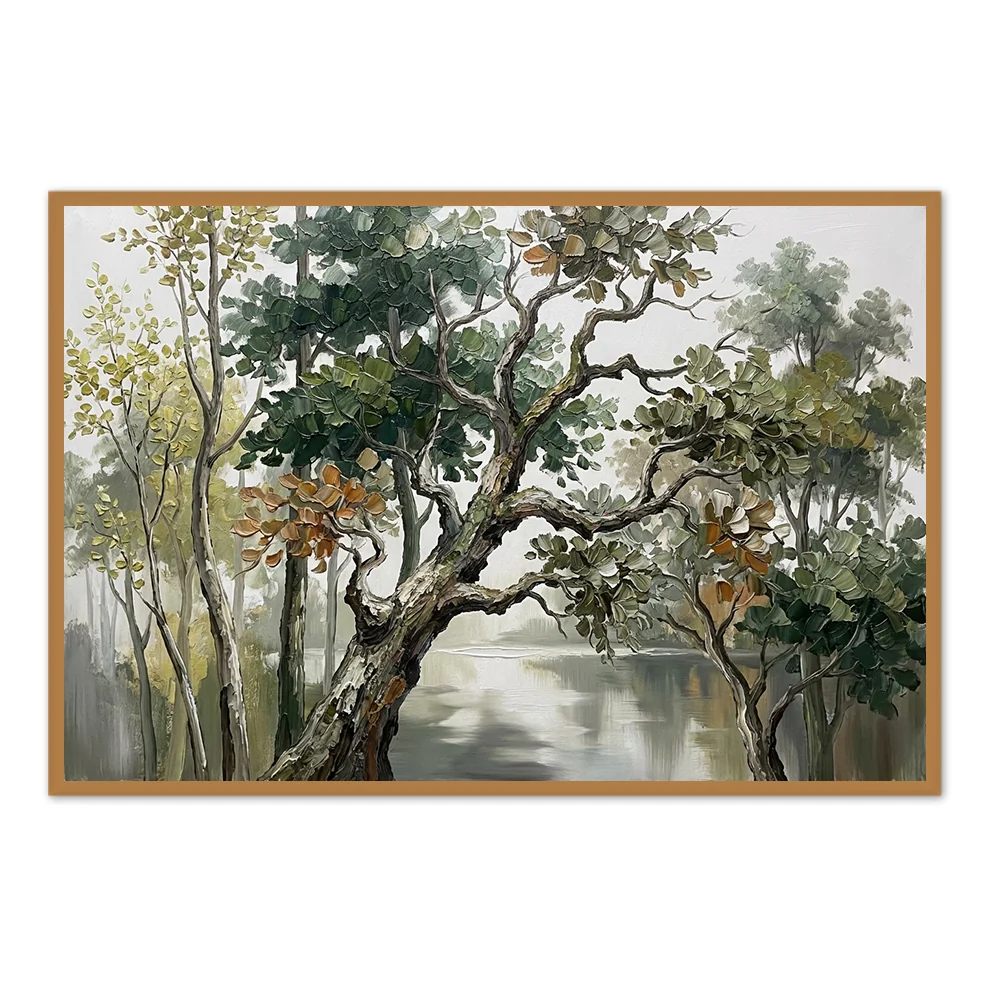 Peinture de paysage impressionniste faite à la main avec cadre noir — Décoration murale