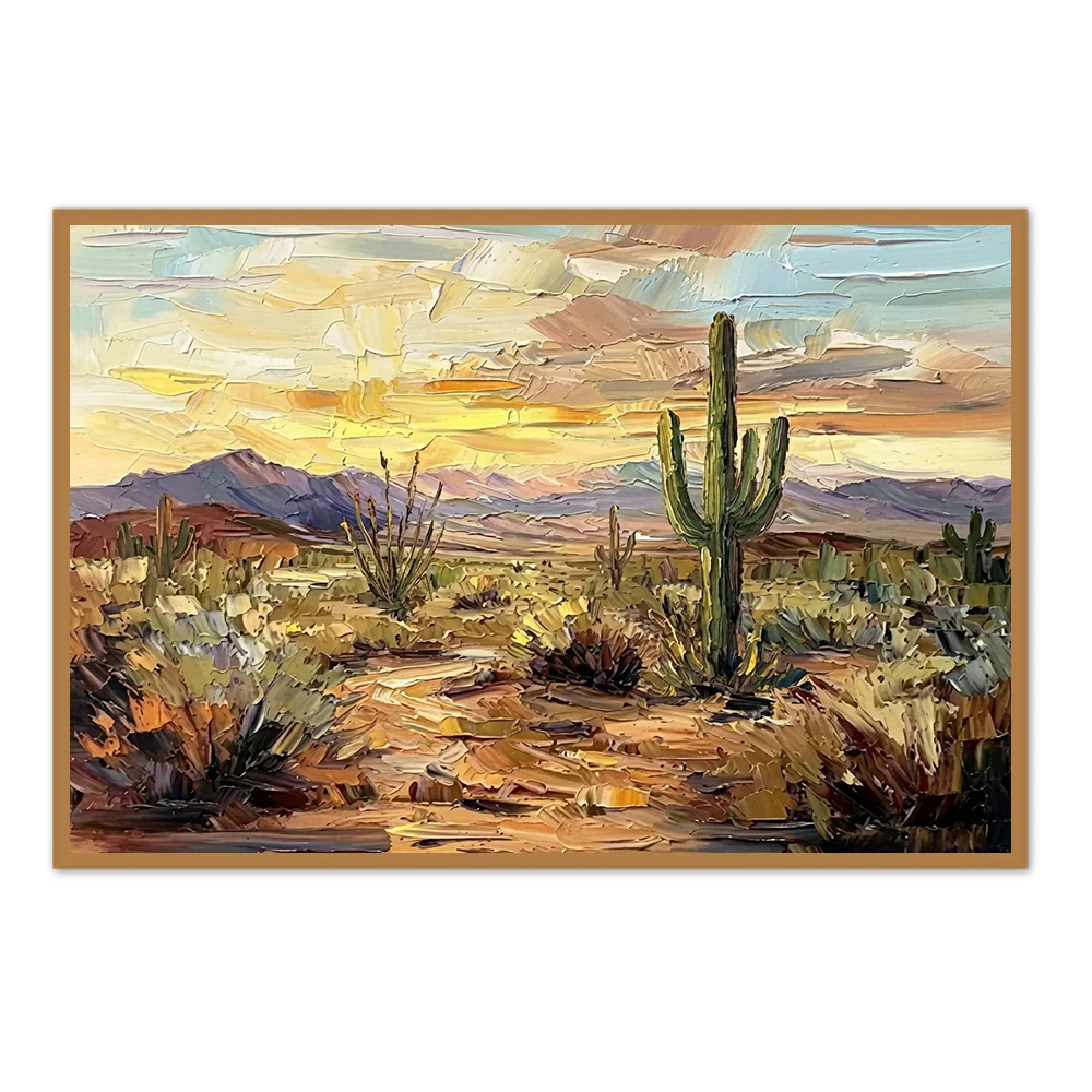 Peinture de paysage au coucher de soleil désertique - Style impressionniste - Cadre noir — Décoration murale