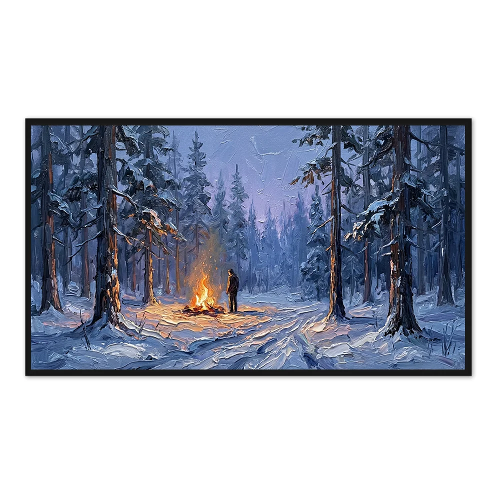 Solitude d'Hiver au Coin du Feu – Œuvre Impressionniste de la Nature
