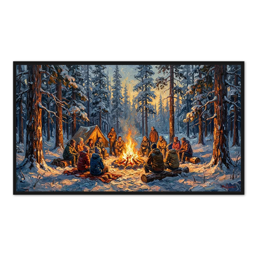 Rassemblement d'Hiver au Coin du Feu – Œuvre d'Art Impressionniste