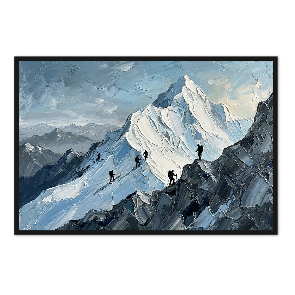 Ascend the Summit – Impressionist Alpine Expedition Oil-Style Artwork Handcrafted Painting - Black Frame / 24"x 20"/ 61 x 51 CM — Wall Decor