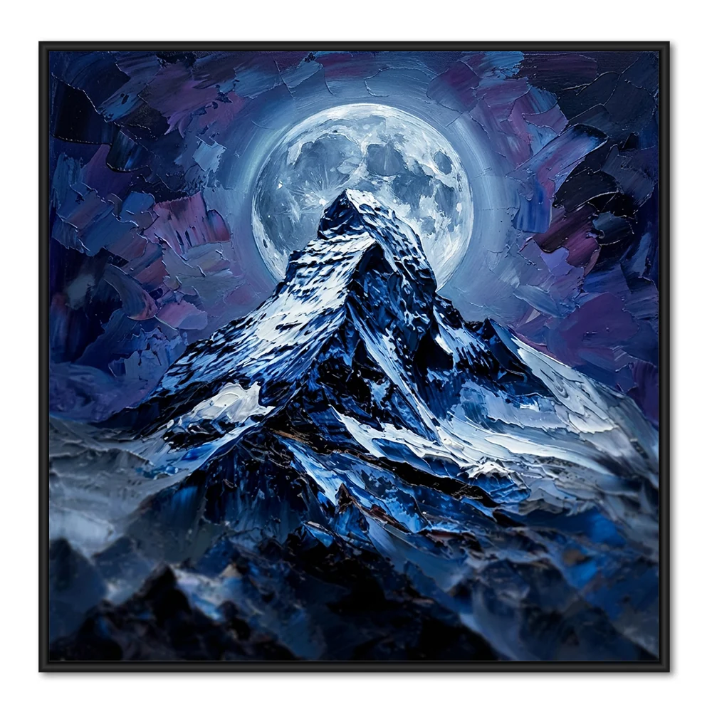 Moonshadow Peak - Œuvre d'art impressionniste de montagne avec cadre noir — Décoration murale
