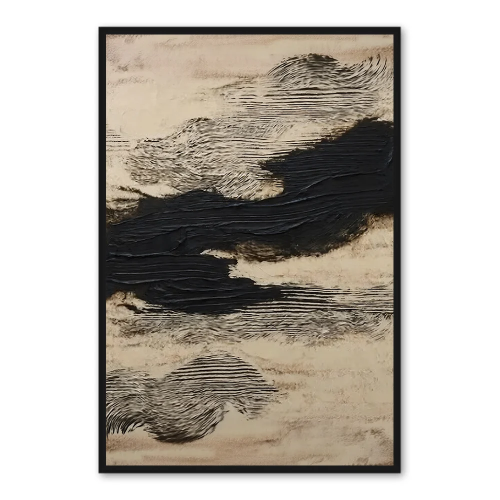 Silent Flow of Shadows – Œuvre d'art abstraite texturée minimaliste — Décoration murale