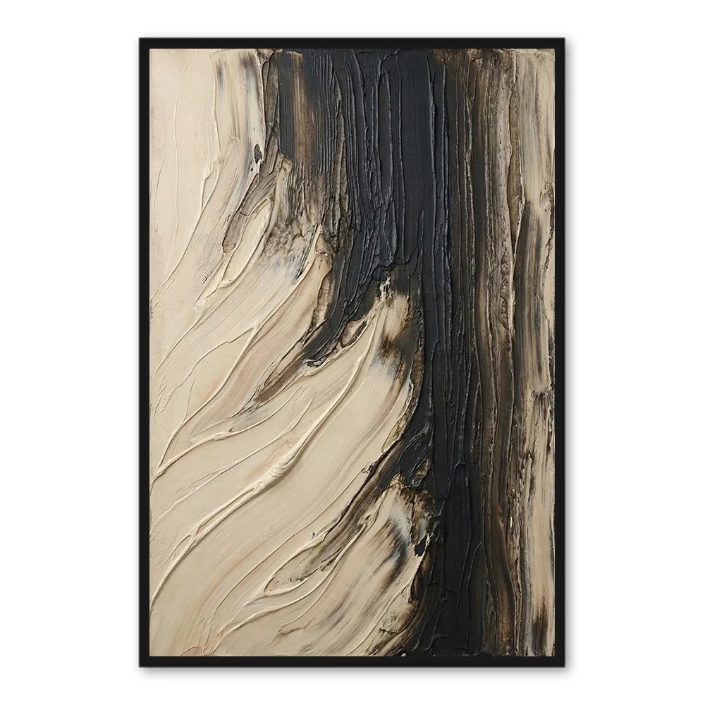Earthbound Currents – Abstract Textured Organic Flow Oil-Style Artwork Handcrafted Oil Painting - Black Frame / 20"x 24"/ 51 x 61 CM — Wall Decor