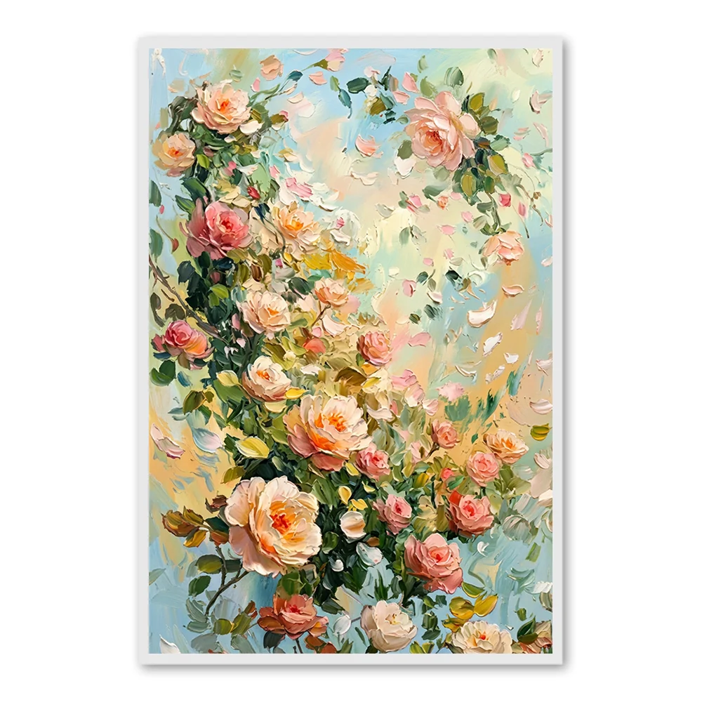 Blooming Whispers of Spring – Impressionist Floral Garden Oil-Style Artwork original oil painting - Black Frame / 20"x 24"/ 51 x 61 CM