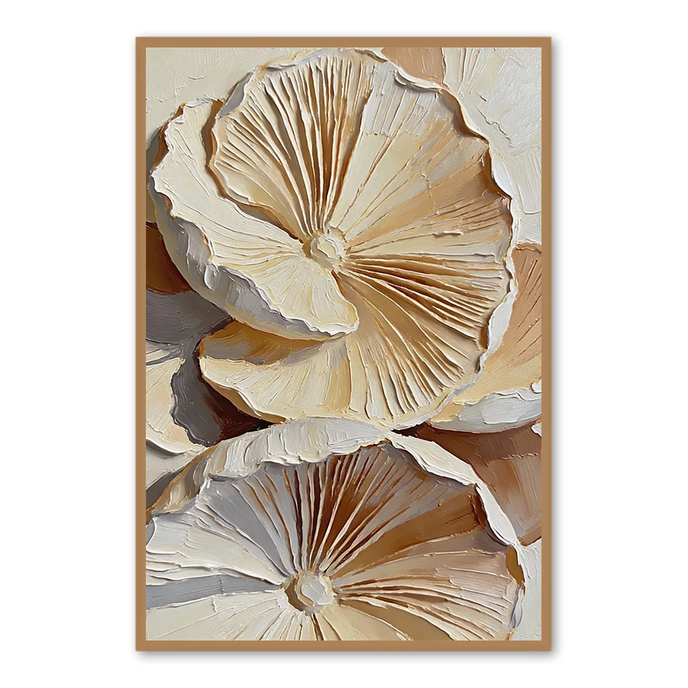 Ivory Petal Rhythm | Modern Abstract Floral Style Handmade Oil Painting Wall Art - Black Frame / 20"x 24"/ 51 x 61 CM