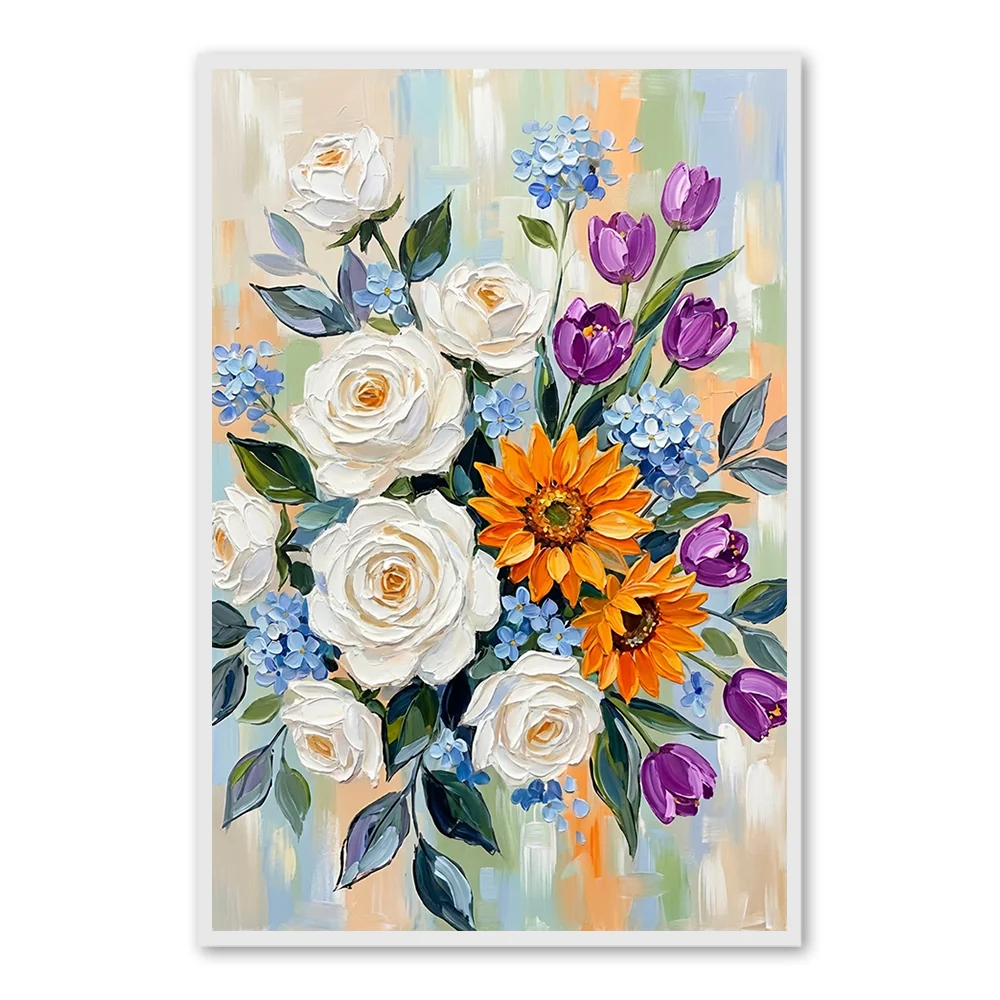 Harmony Bouquet Glow | Peinture à l'huile florale impressionniste faite à la main — Décoration murale