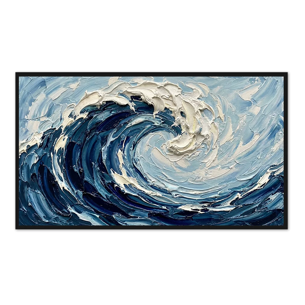 Ocean Vortex Power | Abstract Seascape Expressionist Handmade Oil Painting Wall Art - Black Frame / 24"x 20"/ 61 x 51 CM