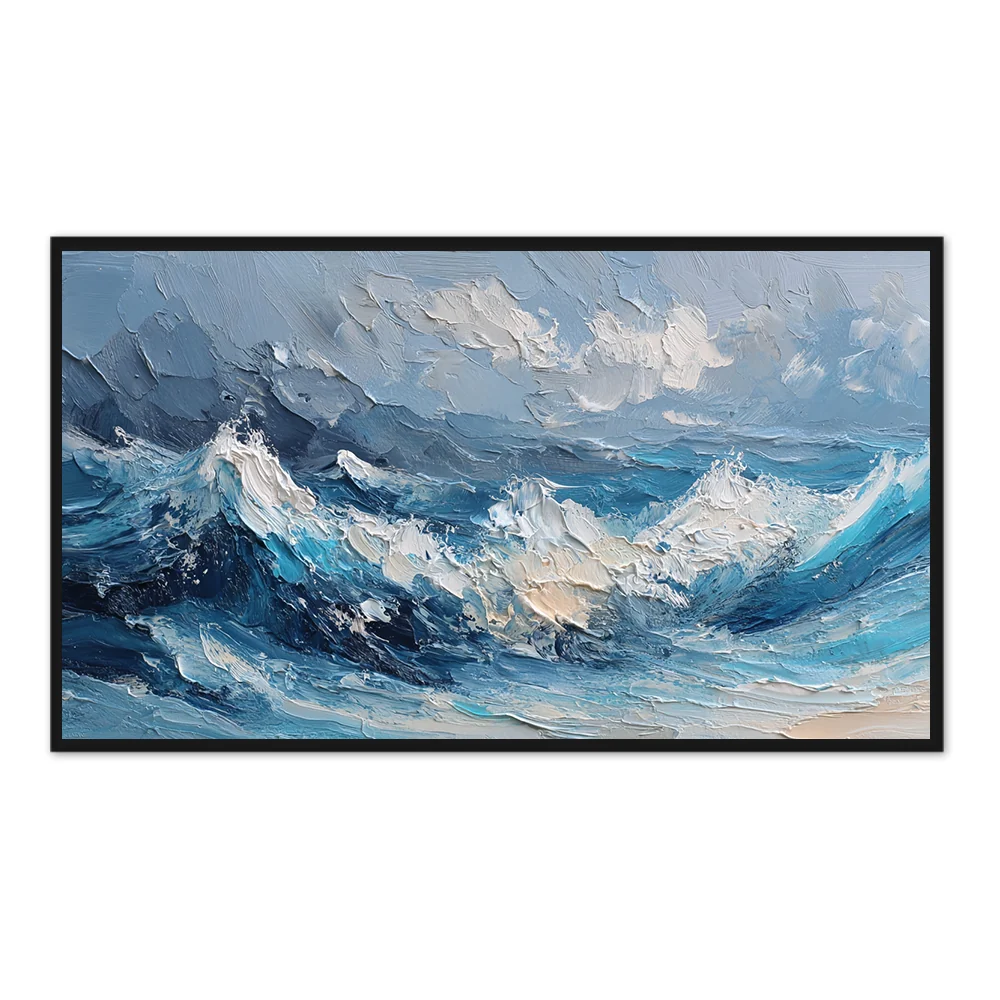 Endless Tide Horizon | Contemporary Abstract Ocean Handmade Oil Painting Wall Art Key Points: - Black Frame / 24"x 20"/ 61 x 51 CM — Wall Decor