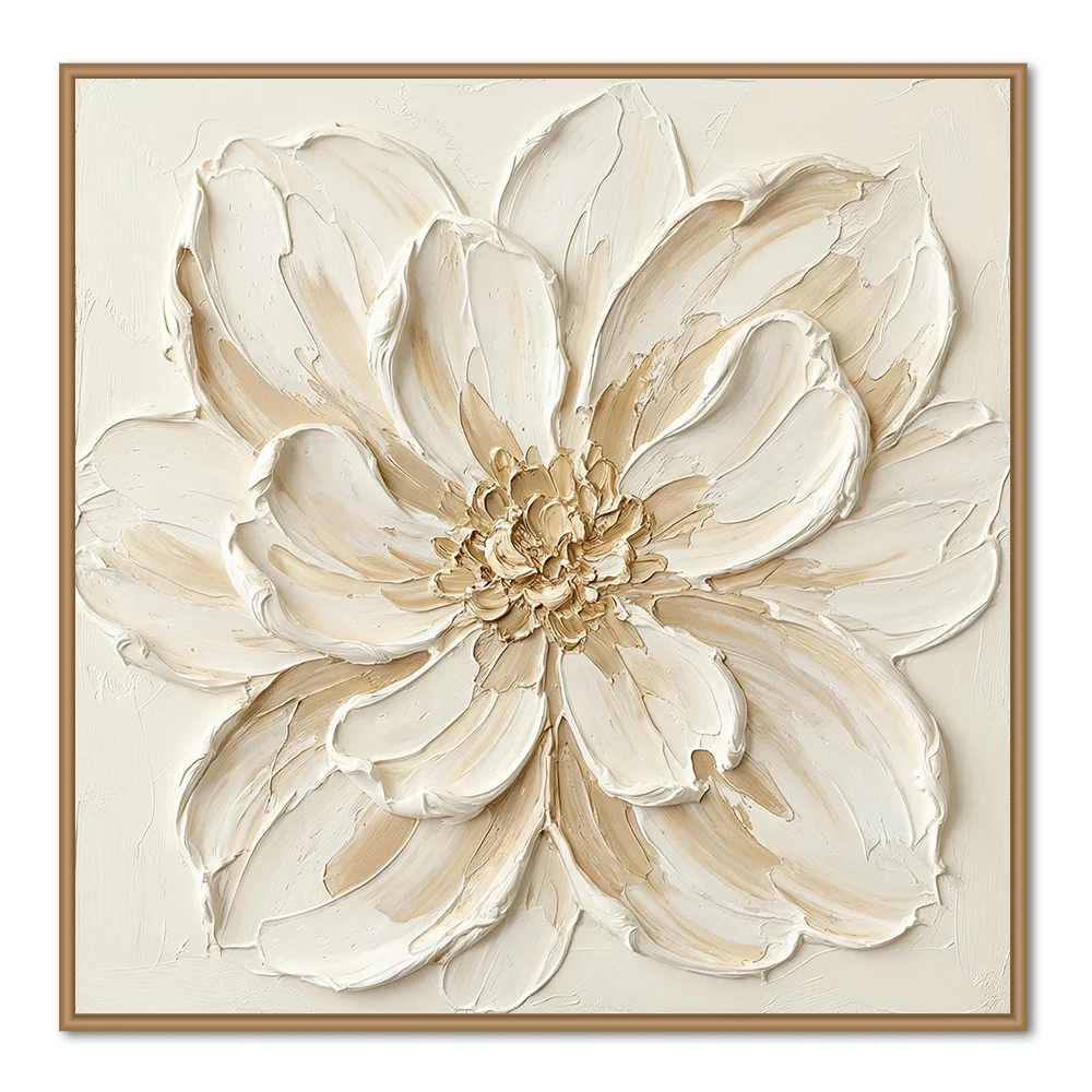 Ivory Bloom Reverie – Peinture à l'huile florale moderne à la main — Décoration murale