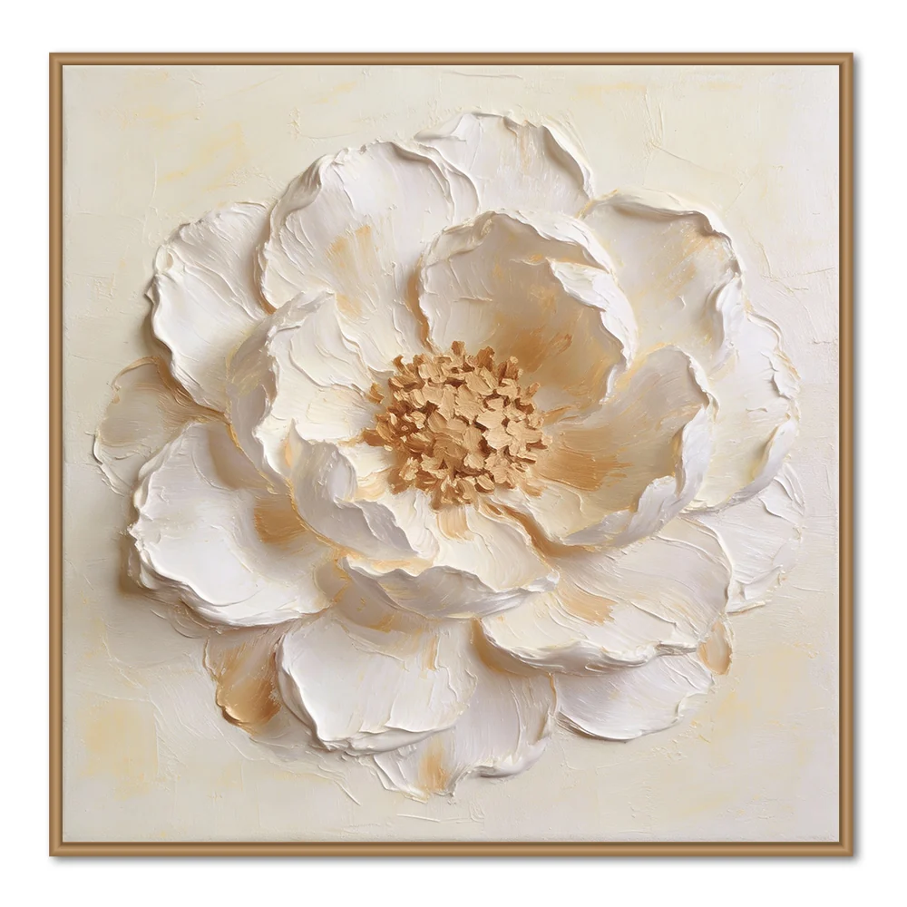 Harmonie des Pétales Silencieux – Peinture à l'Huile Florale Texturée — Décoration murale