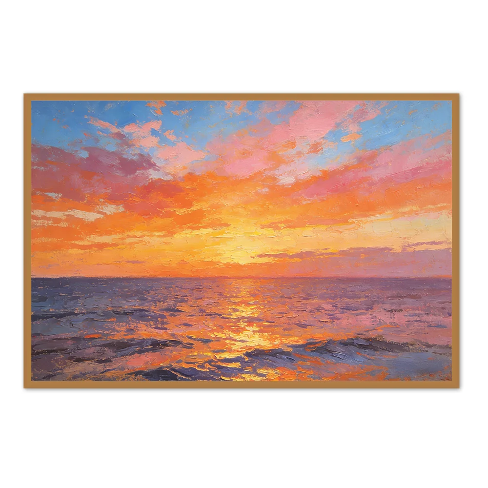 Reflets du coucher de soleil doré – Peinture à l'huile océanique